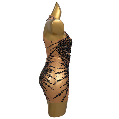 Huatuo Sparkly Black Crystal Prom Dresses