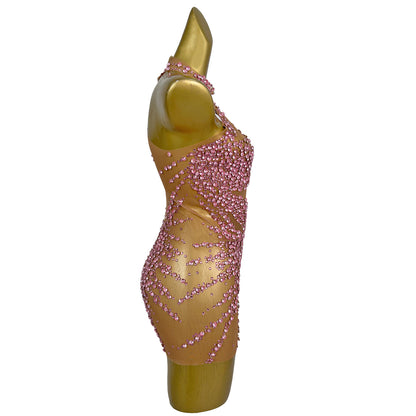 Huatuo Sparkly Pink Crystal Prom Dresses