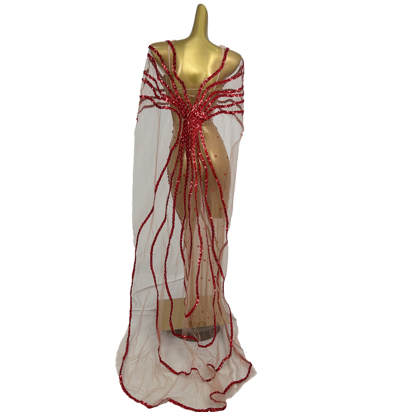 Dongmai  Perspective Red Glitter Sequin Evening Prom Dress