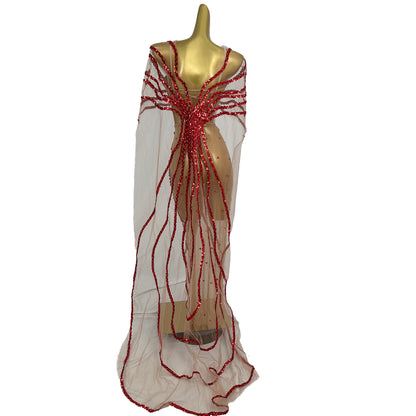 Dongmai  Perspective Red Glitter Sequin Evening Prom Dress