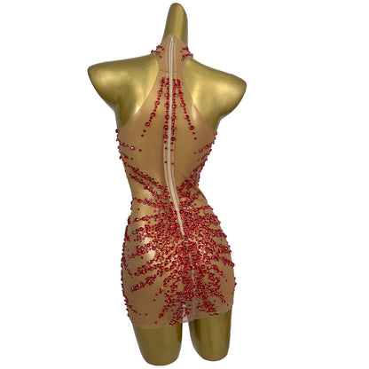 Huatuo Sparkly Red Crystal Prom Dresses