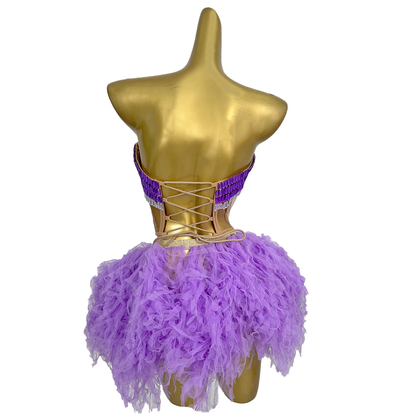 Jijing Purple Crystals Top Gauze Mini Skirt 2Pieces Set