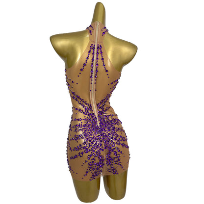 Huatuo Sparkly Purple Crystal Prom Dresses