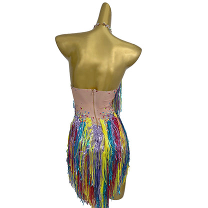 Xinwucai Women Colorful Rainbow Tassel Leotard