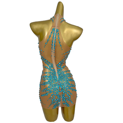 Huatuo Sparkly Blue Crystal Prom Dresses