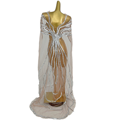 Dongmai  Perspective Silver Glitter Sequin Evening Prom Dress