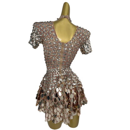 Jinsique Sexy Champagne Shell Sequins Mini Dress