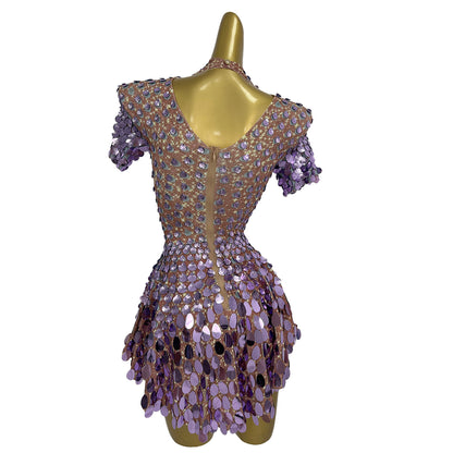 Jinsique Sexy Light Purple Shell Sequins Mini Dress