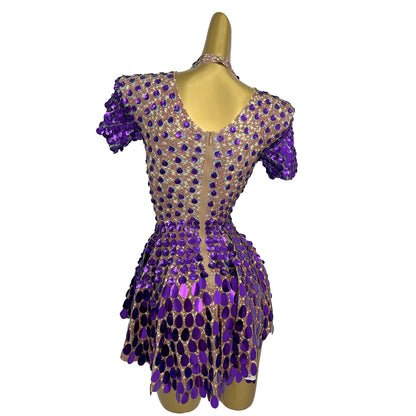 Jinsique Sexy Deep Purple Shell Sequins Mini Dress