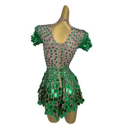 Jinsique Sexy Green Shell Sequins Mini Dress
