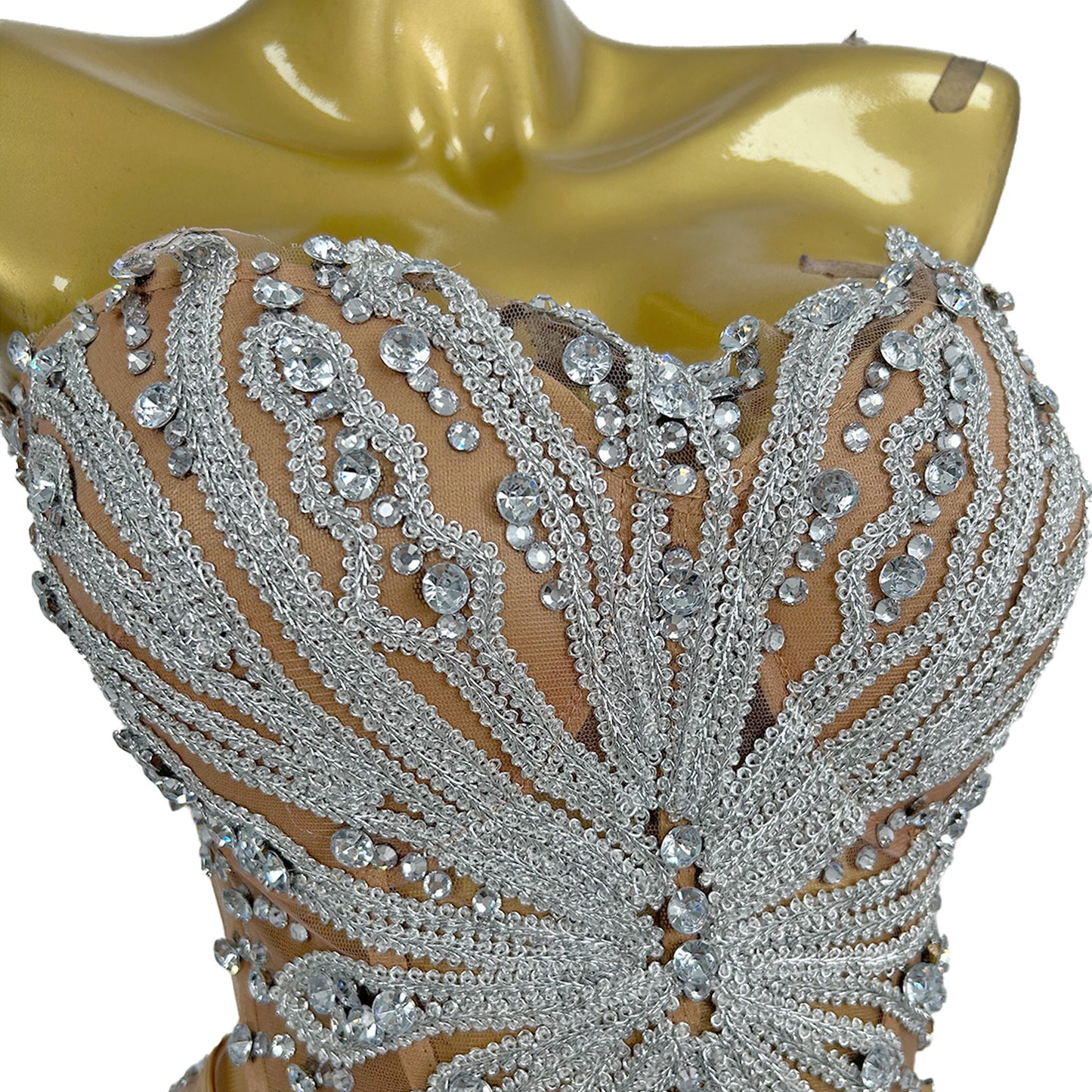 Youtiao Silver Rhinestones Embroidery Mesh Bodycon Mini Fake 2 Pieces Dress