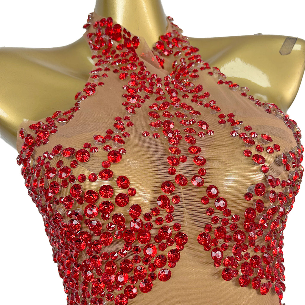 Huatuo Sparkly Red Crystal Prom Dresses