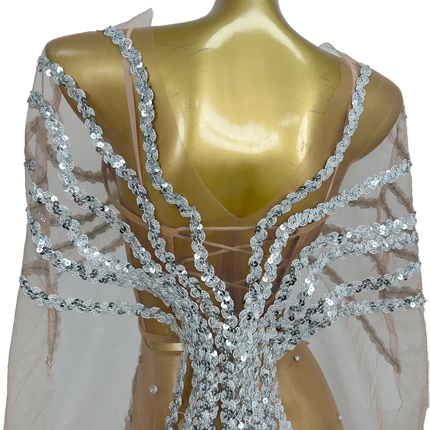 Dongmai  Perspective Silver Glitter Sequin Evening Prom Dress