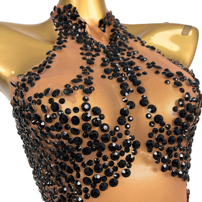 Huatuo Sparkly Black Crystal Prom Dresses