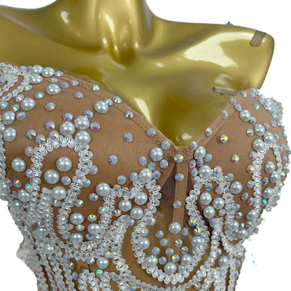 Lurong Sequins White Pearl Strapless Dress