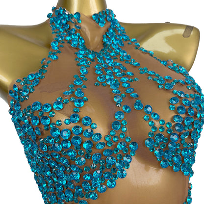 Huatuo Sparkly Blue Crystal Prom Dresses