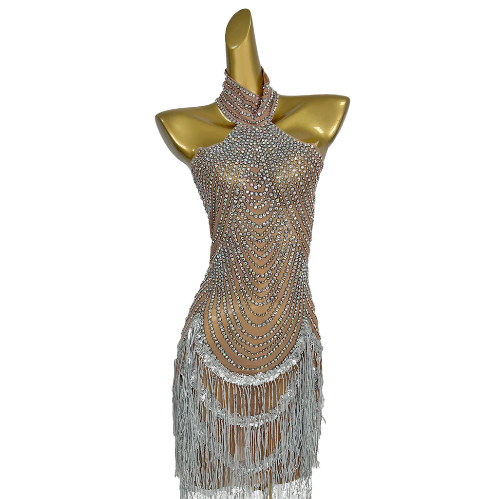Diaodeng Elastic Perspective Crystal Dresses with Gloves