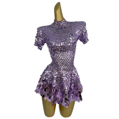 Jinsique Sexy Light Purple Shell Sequins Mini Dress