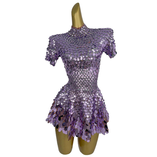 Jinsique Sexy Light Purple Shell Sequins Mini Dress