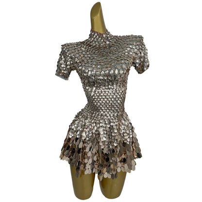 Jinsique Sexy Champagne Shell Sequins Mini Dress