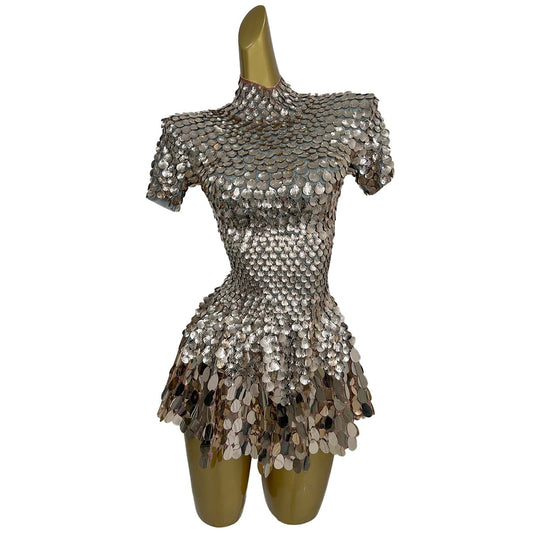 Jinsique Sexy Champagne Shell Sequins Mini Dress