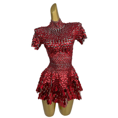 Jinsique Sexy Red Shell Sequins Mini Dress