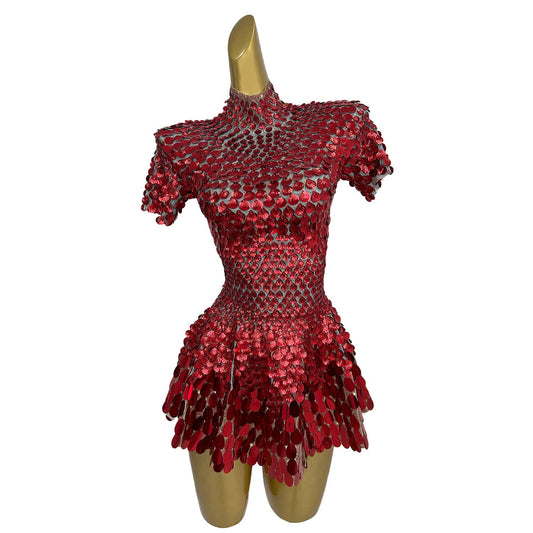 Jinsique Sexy Red Shell Sequins Mini Dress