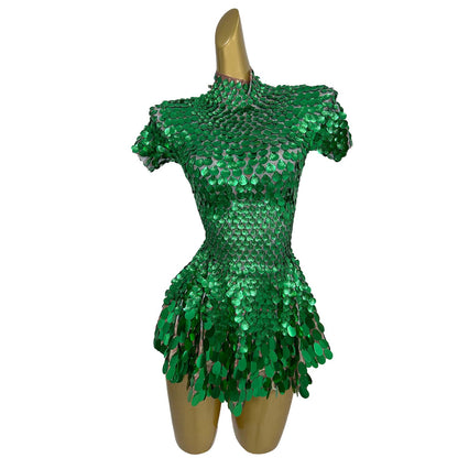 Jinsique Sexy Green Shell Sequins Mini Dress