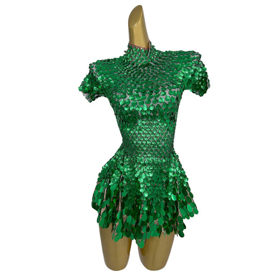 Jinsique Sexy Green Shell Sequins Mini Dress