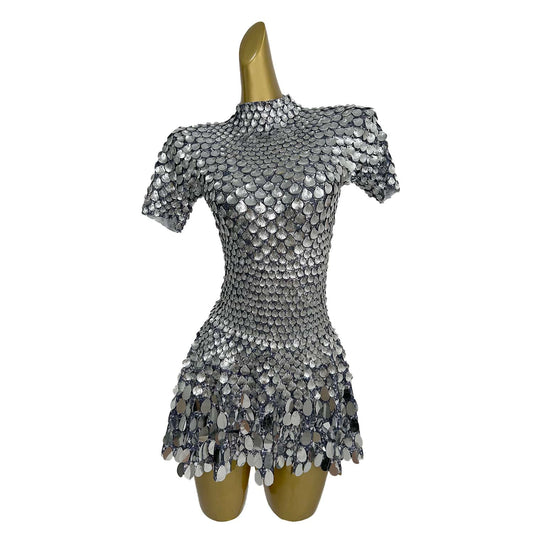 Jinsique Sexy Silver Shell Sequins Mini Dress