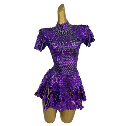 Jinsique Sexy Deep Purple Shell Sequins Mini Dress
