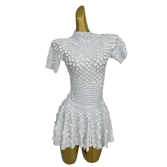 Jinsique Sexy White Shell Sequins Mini Dress