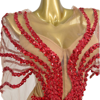 Dongmai  Perspective Red Glitter Sequin Evening Prom Dress