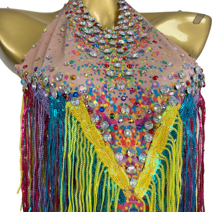 Xinwucai Women Colorful Rainbow Tassel Leotard