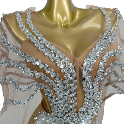 Dongmai  Perspective Silver Glitter Sequin Evening Prom Dress