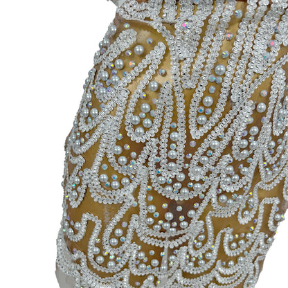 Lurong Sequins White Pearl Strapless Dress