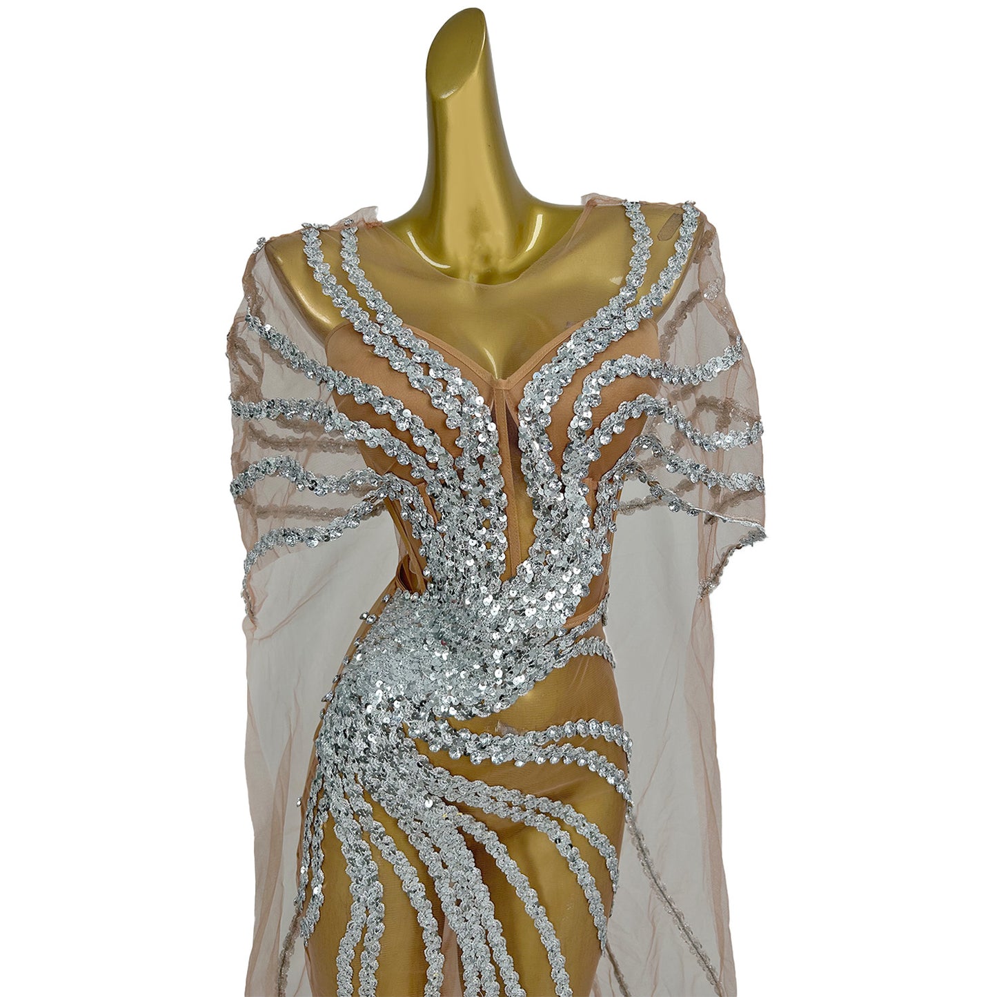 Dongmai  Perspective Silver Glitter Sequin Evening Prom Dress