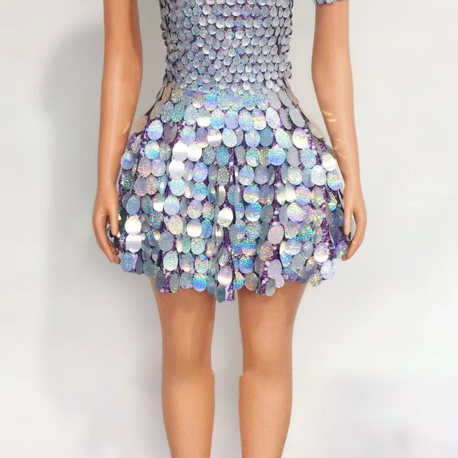 Linpian Sexy ColorfulShell Sequins Mini Dress