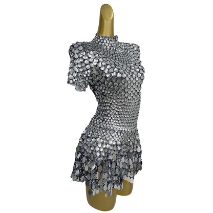 Jinsique Sexy Silver Shell Sequins Mini Dress