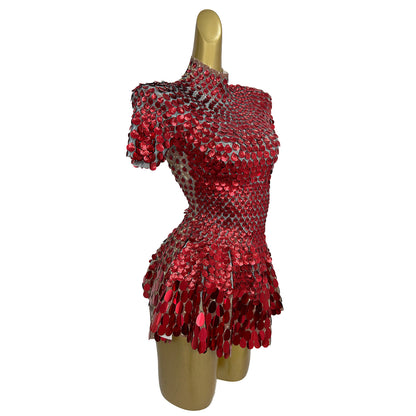 Jinsique Sexy Red Shell Sequins Mini Dress