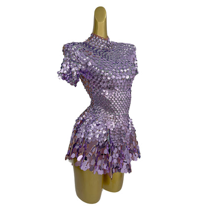 Jinsique Sexy Light Purple Shell Sequins Mini Dress