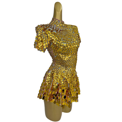 Jinsique Sexy Gold Shell Sequins Mini Dress