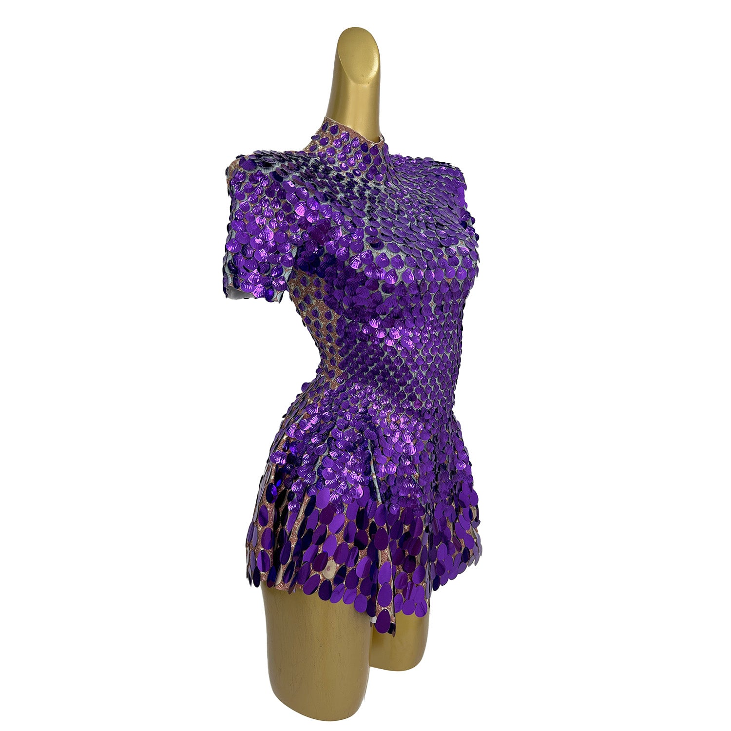 Jinsique Sexy Deep Purple Shell Sequins Mini Dress
