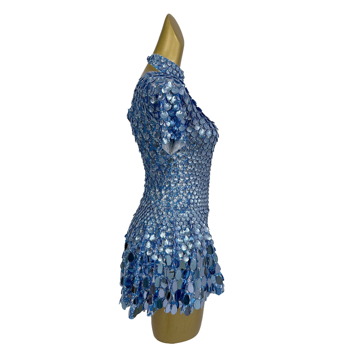 Jinsique Sexy Blue Shell Sequins Mini Dress