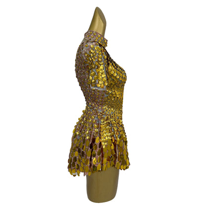 Jinsique Sexy Gold Shell Sequins Mini Dress