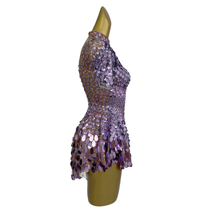 Jinsique Sexy Light Purple Shell Sequins Mini Dress