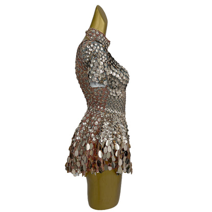 Jinsique Sexy Champagne Shell Sequins Mini Dress