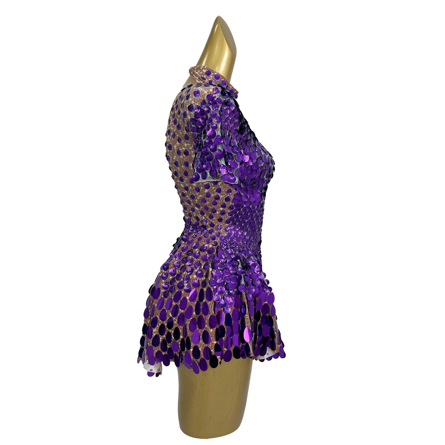 Jinsique Sexy Deep Purple Shell Sequins Mini Dress