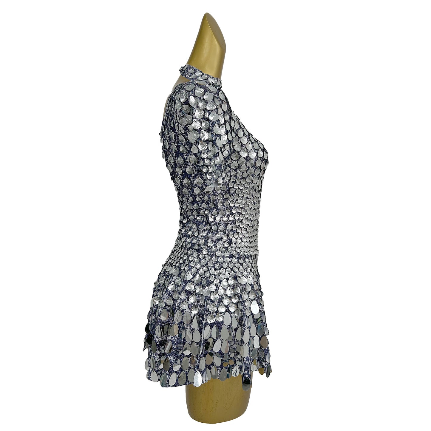 Jinsique Sexy Silver Shell Sequins Mini Dress
