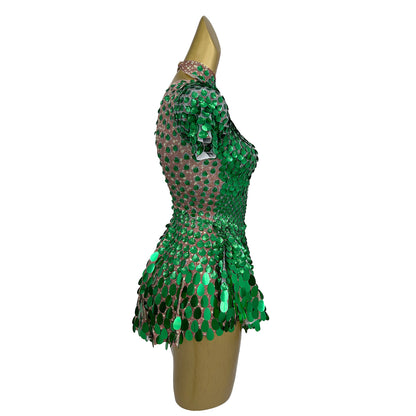 Jinsique Sexy Green Shell Sequins Mini Dress